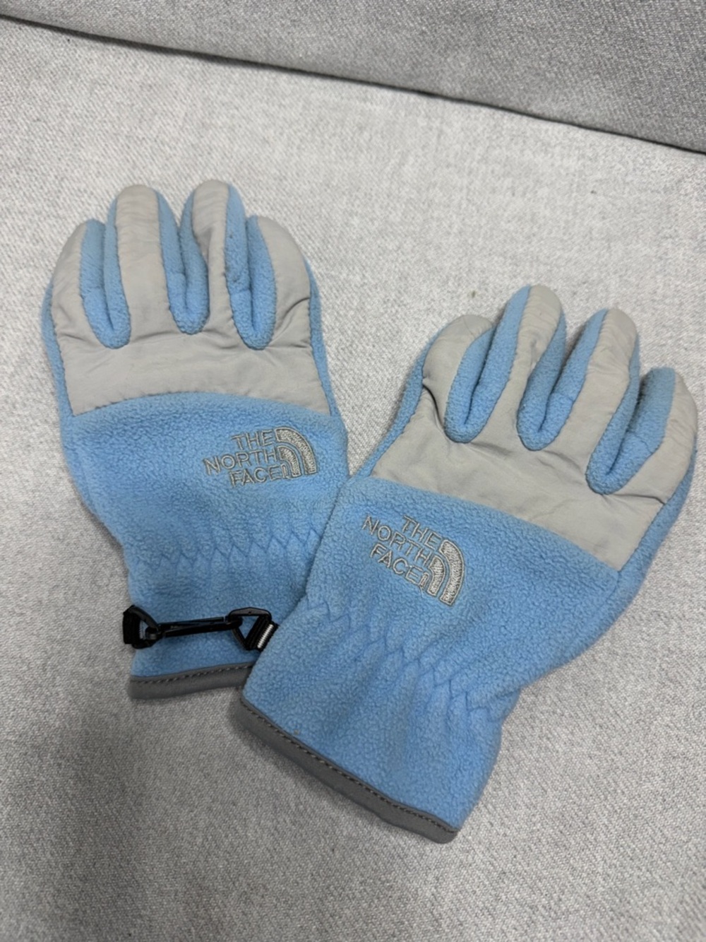 The North Youth Face Blue and Gray Fleece Gloves Youth L